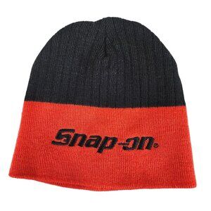 Mens Snap On Black & Red Acrylic Beanie Hat